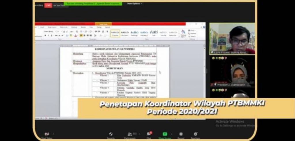 Penetapan Koordinator Wilayah PTBMMKI Periode 2020/2021
