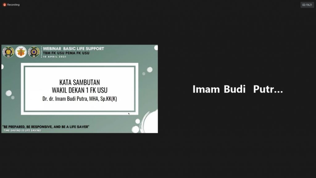 Kata sambutan oleh Wakil Dekan 1 FK USU, oleh Dr. dr. Imam Budi Putra, MHA, Sp.KK(K)